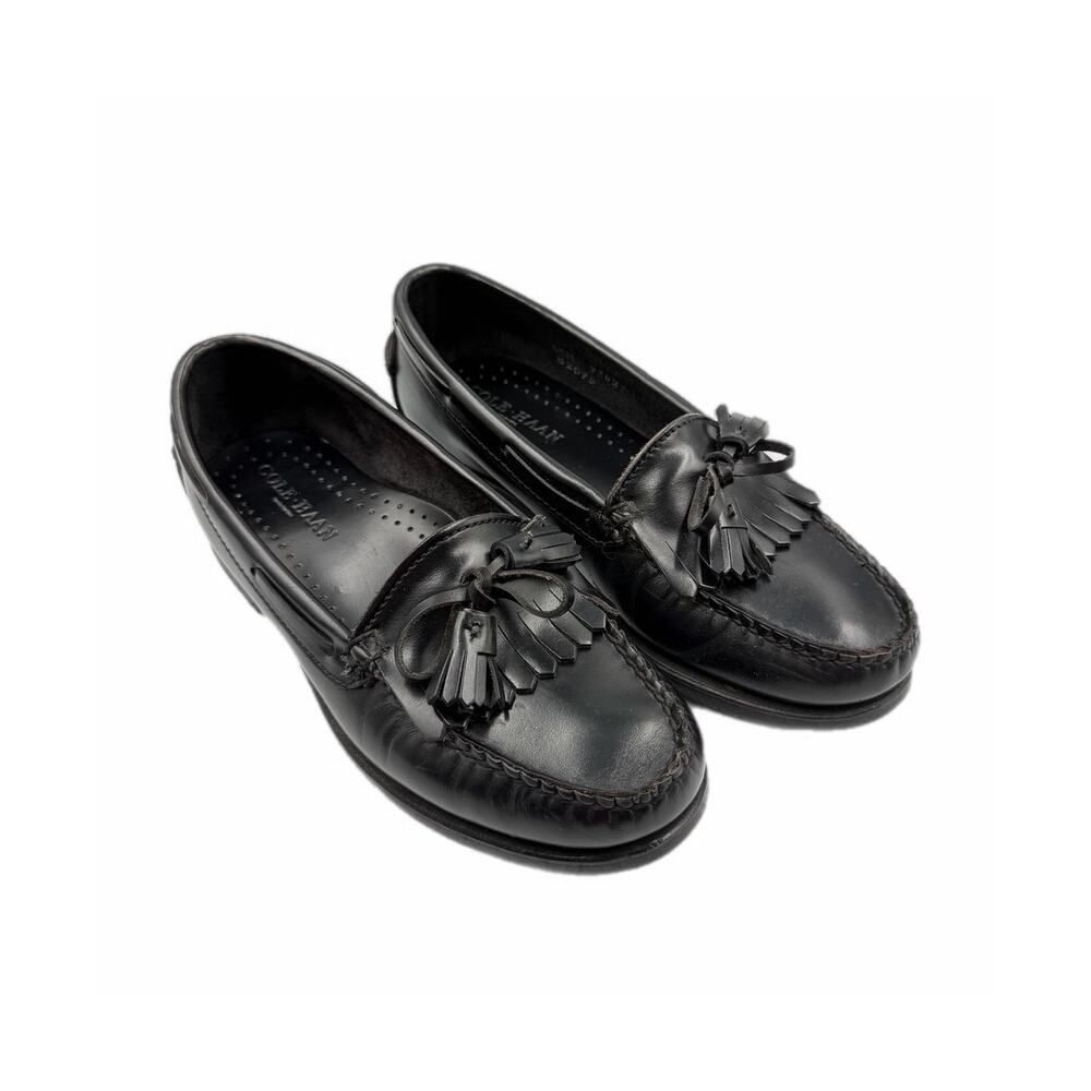 Cole Haan Big Boy's 4.5 Black Leather Pinch Tassel Loafers Formal Dress Shoes